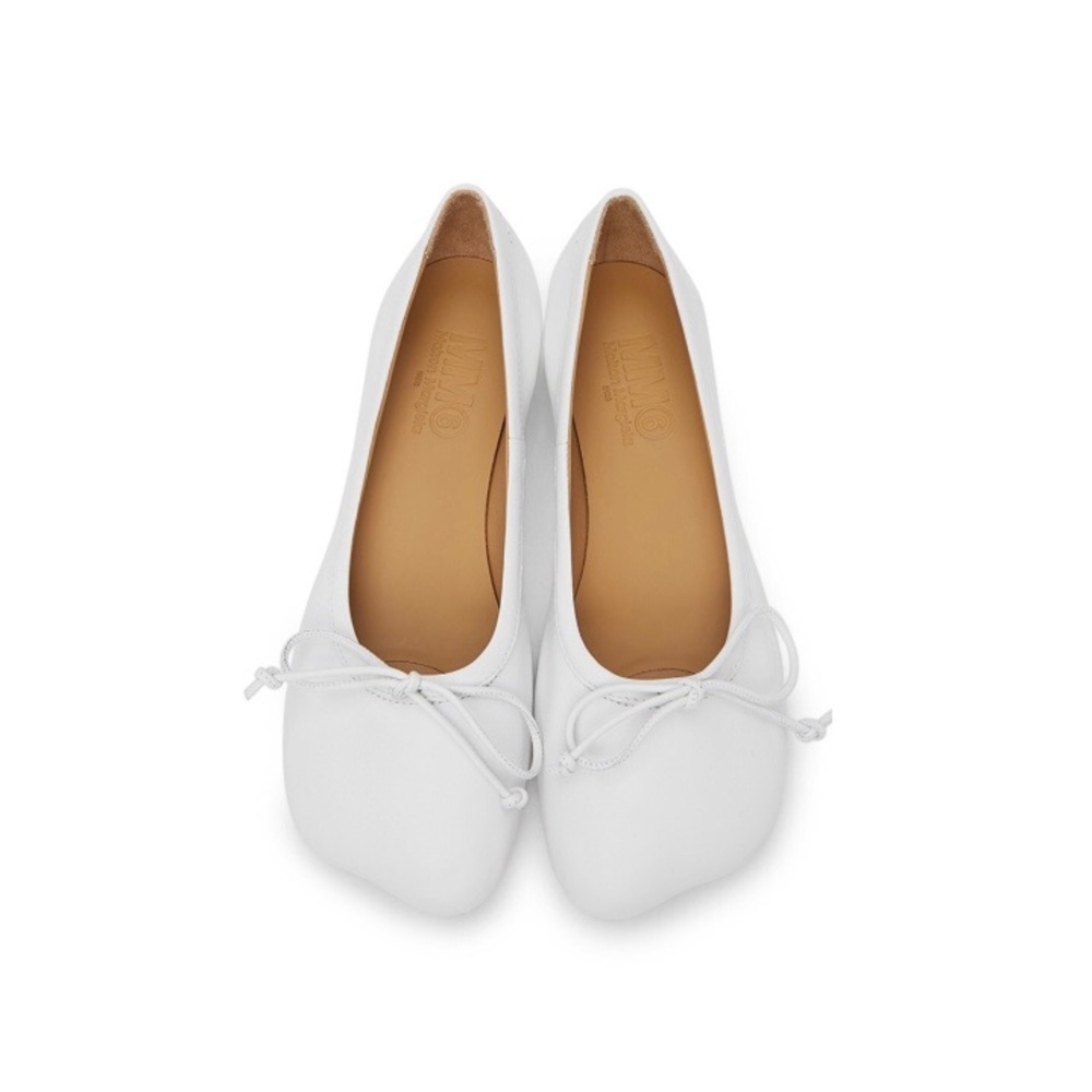 MM6 Maison Margiela White Leather Ballet Flats